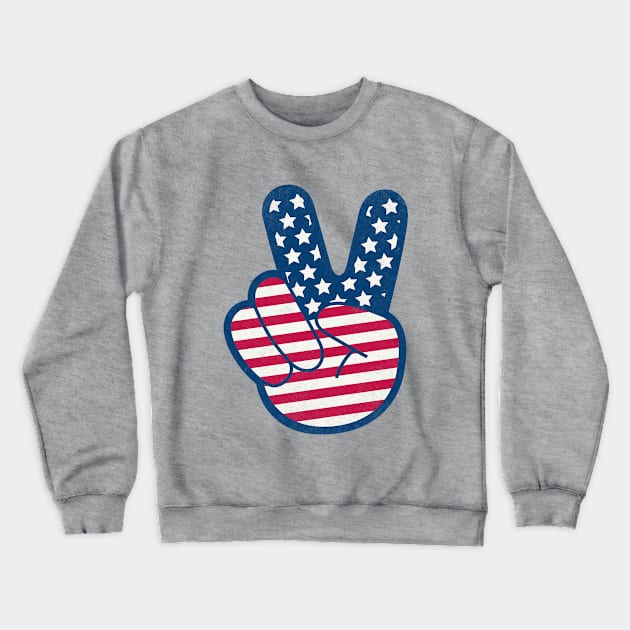 American Flag Retro Peace Sign Hand Distress Crewneck Sweatshirt by PUFFYP